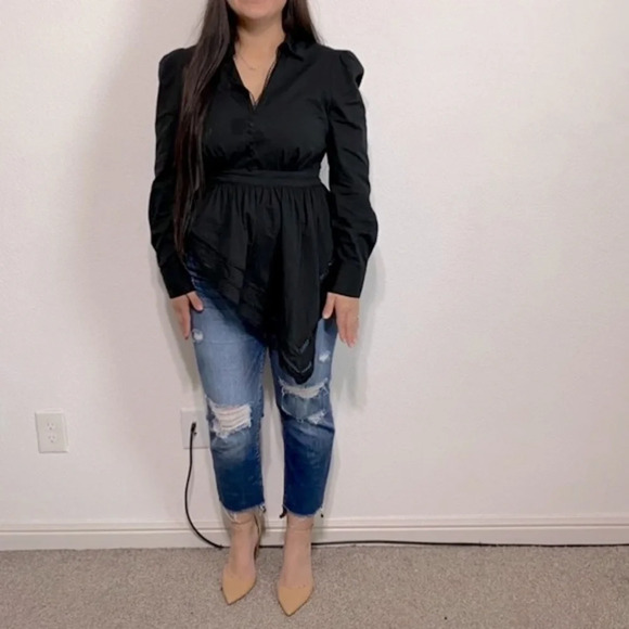 Venus Black Romantic Goth Long Sleeve Button Front Witchy Asymmetrical Blouse 12 - Picture 1 of 13